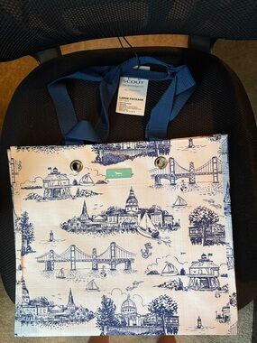 Scout Reusable Tote Bag in Navy Blue and White Toile Annapolis print